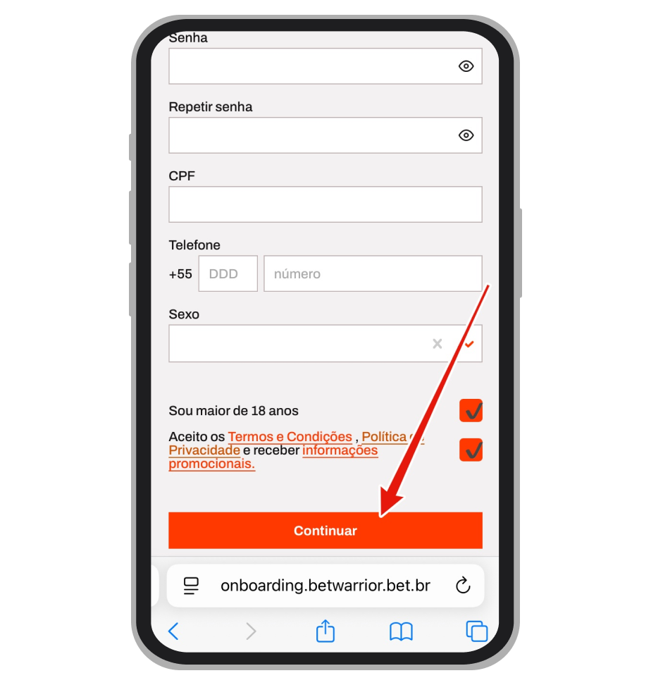 Preencha o formulário de registro