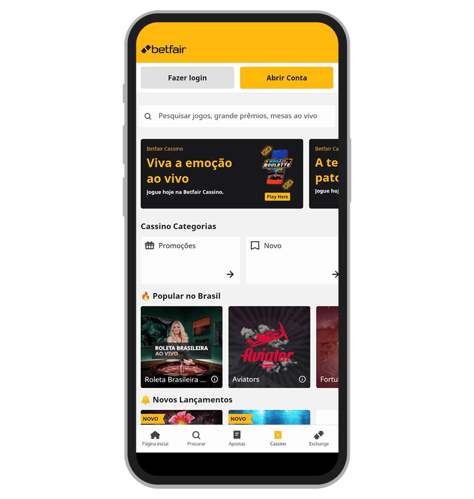 Cassino Betfair está disponível no aplicativo da plataforma