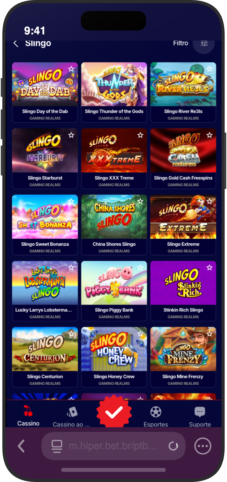 Seção de jogos Slingo do cassino HiperBet