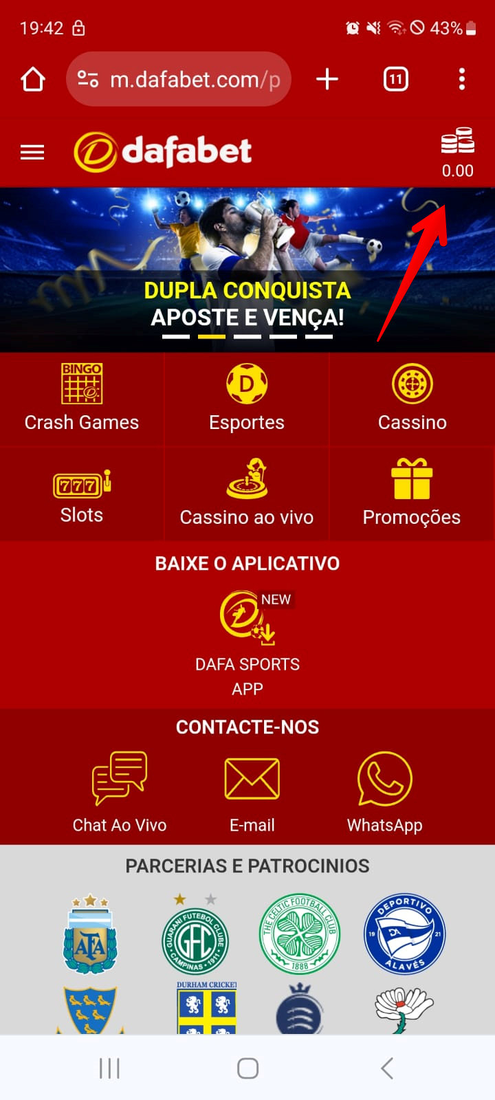 Acesse a seção de depósitos