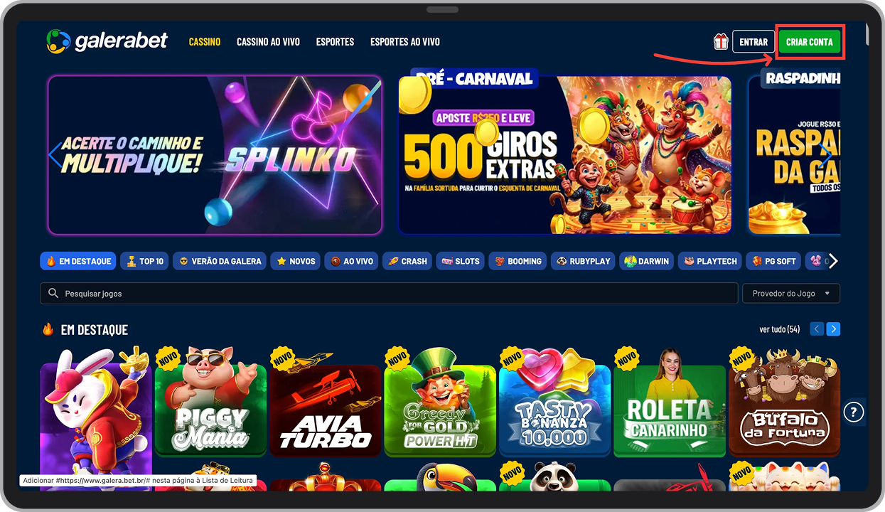 Inicie o processo de registro da sua conta na Galera.bet