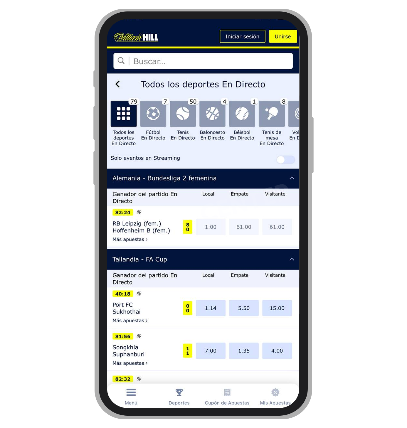 Aplicación móvil de William Hill