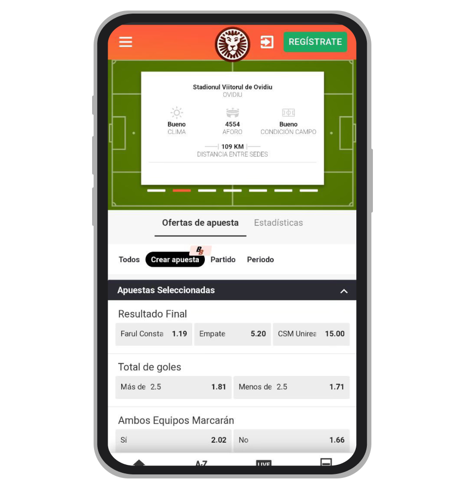 Crear Apuesta en vivo. LeoVegas