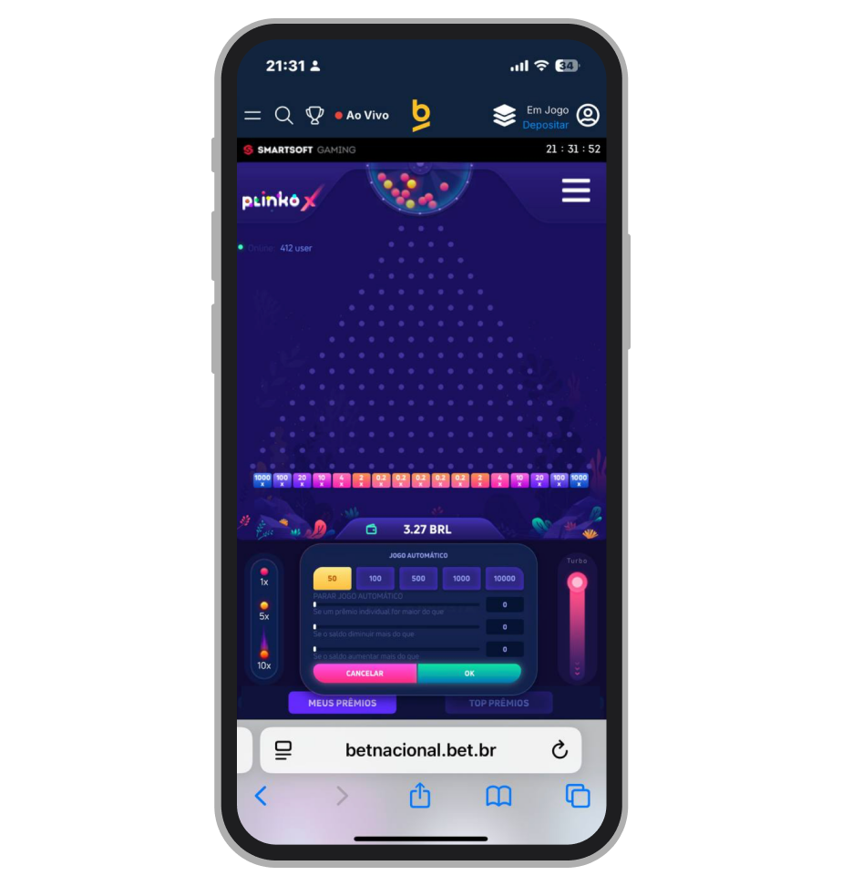 Configuração do jogo automatico na Betnacional