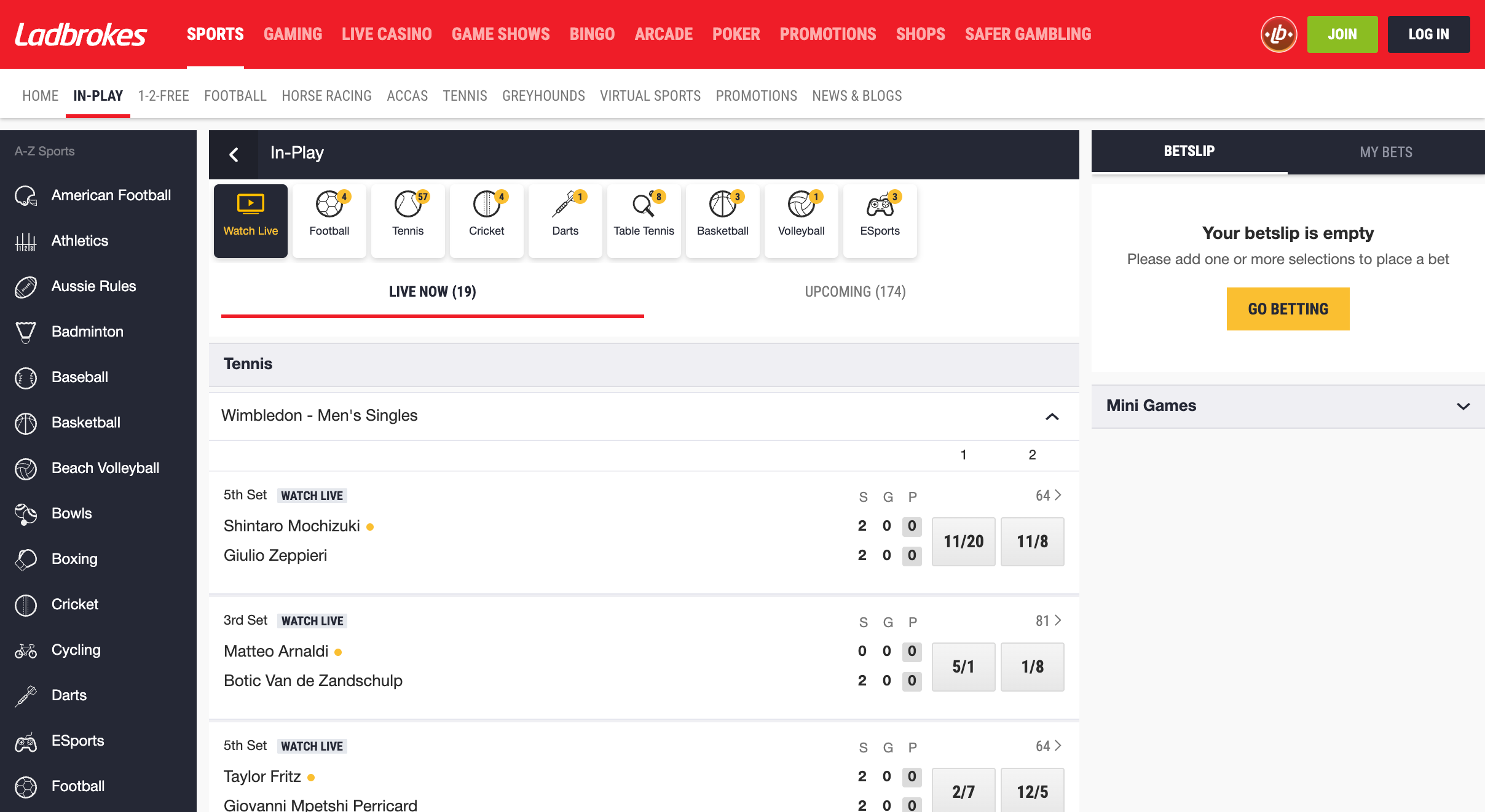 Ladbrokes Watch Live Section