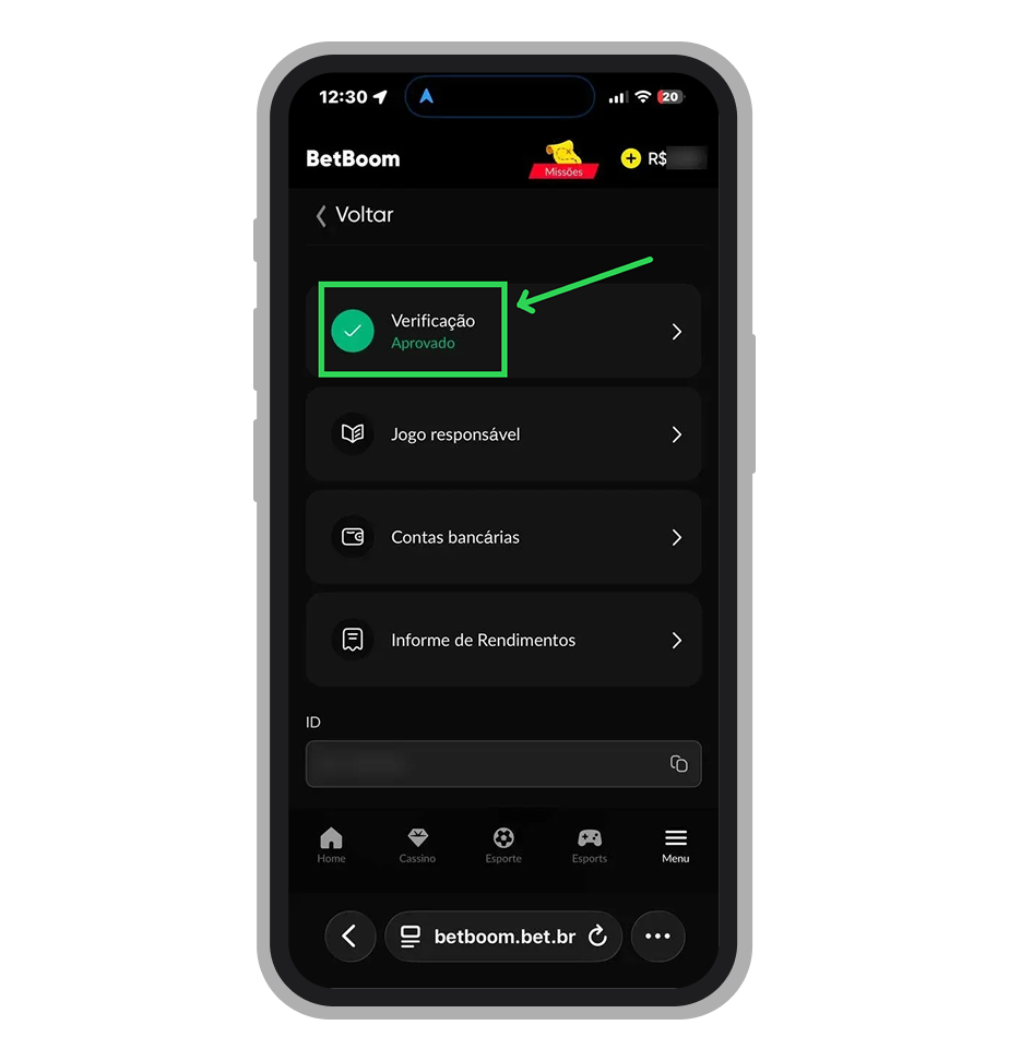 Sekecione a opção "Verificação"