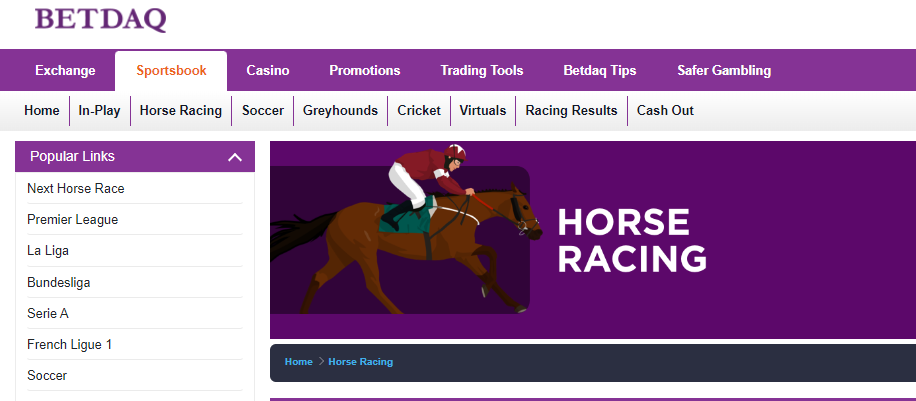 Horse racing page at BETDAQ
