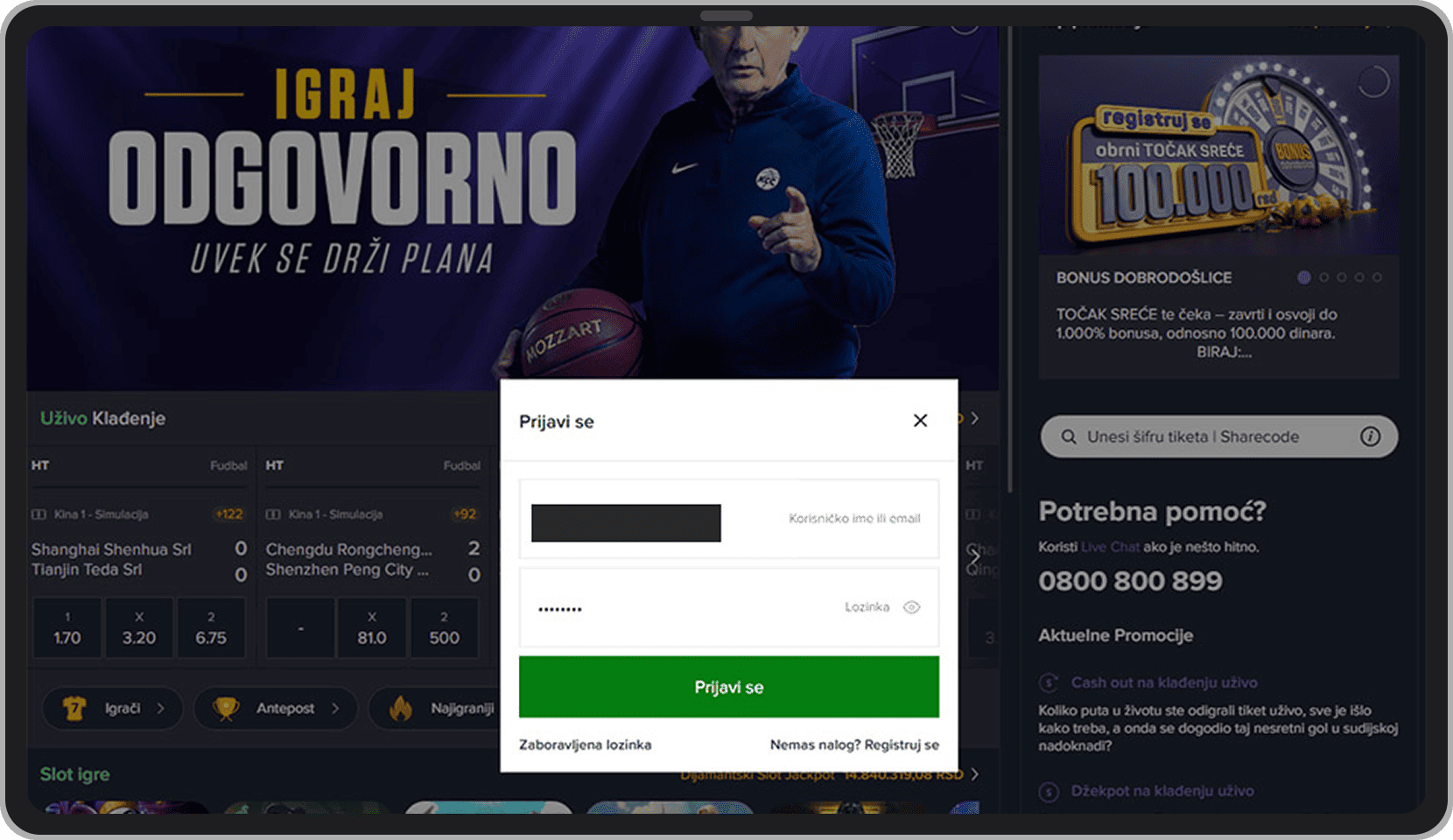 Ulogujte se na Mozzartbet