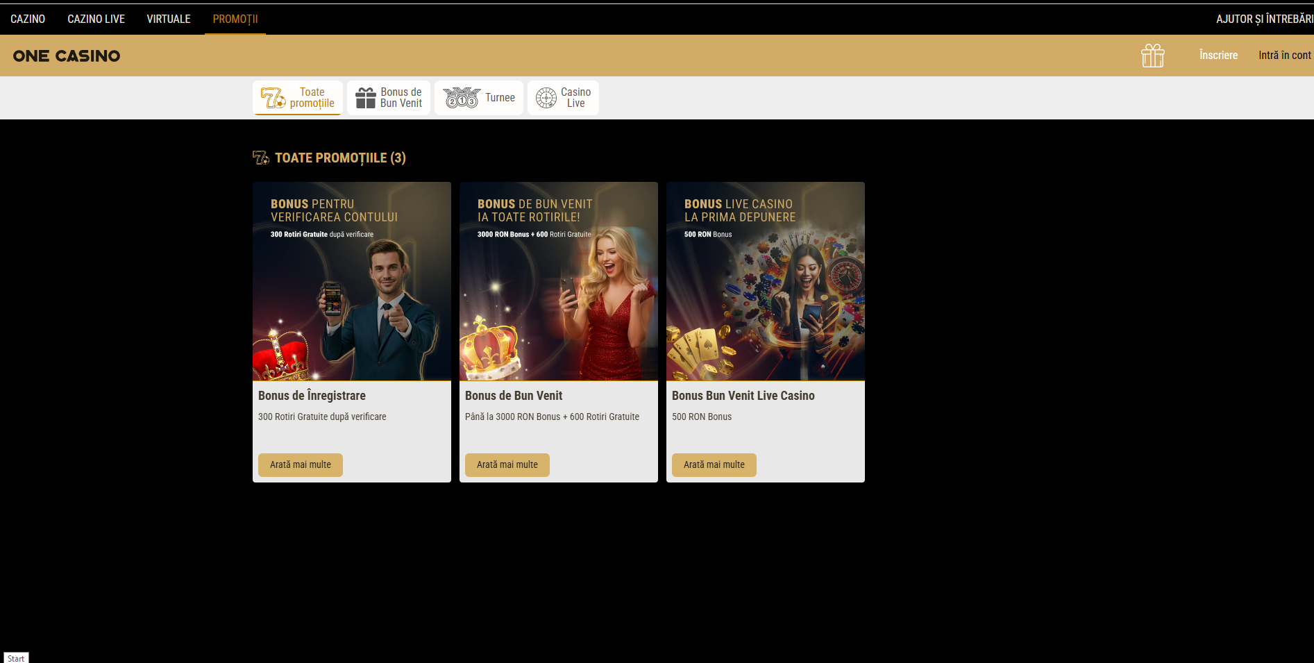Bonusuri și promoții One Casino