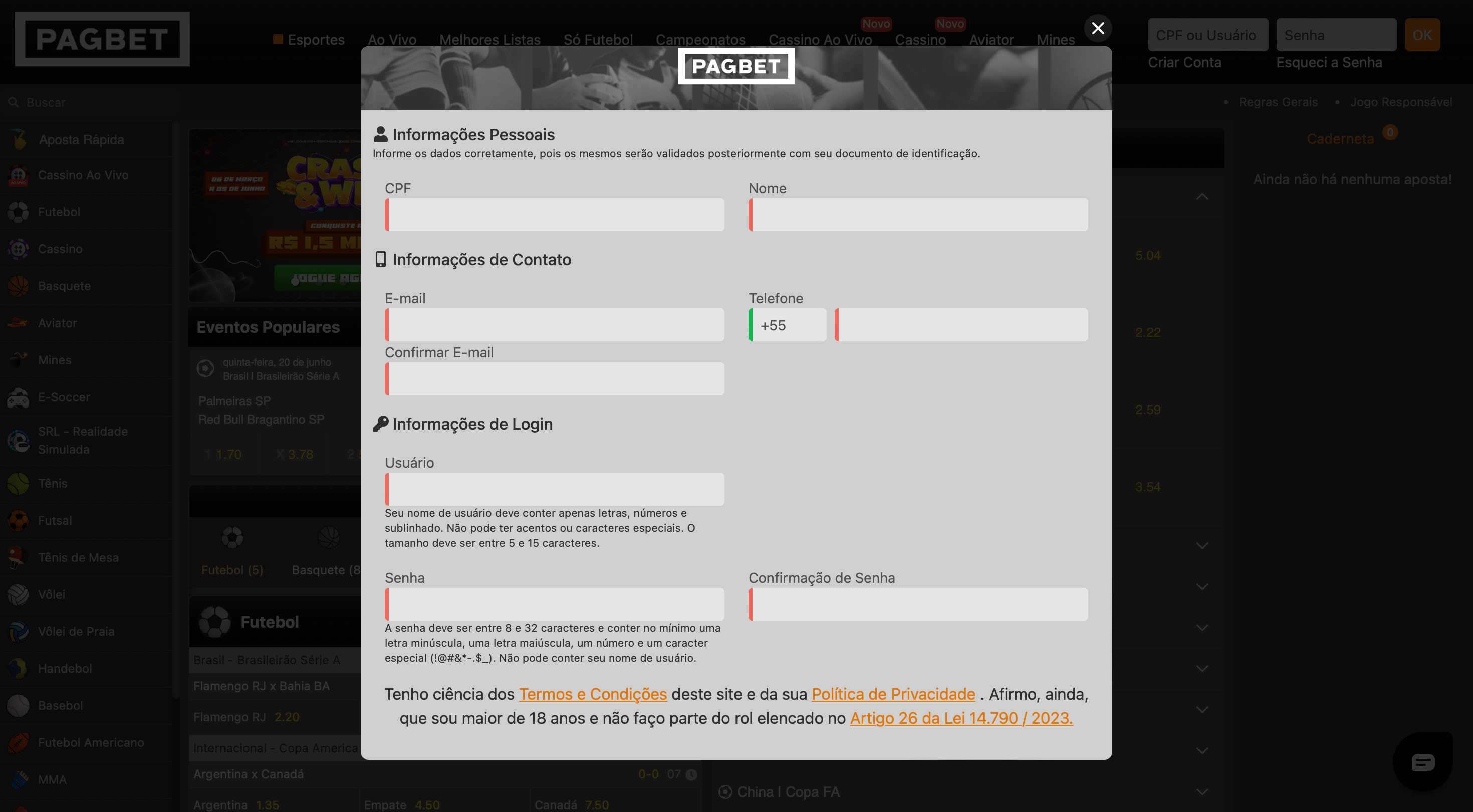 O formulário de registro no site desktop segue os mesmos passos