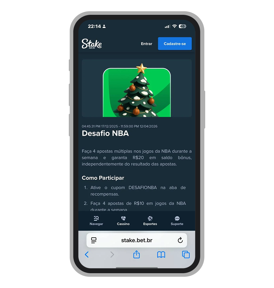 "Desafio NBA" na página de promoções (mobile)