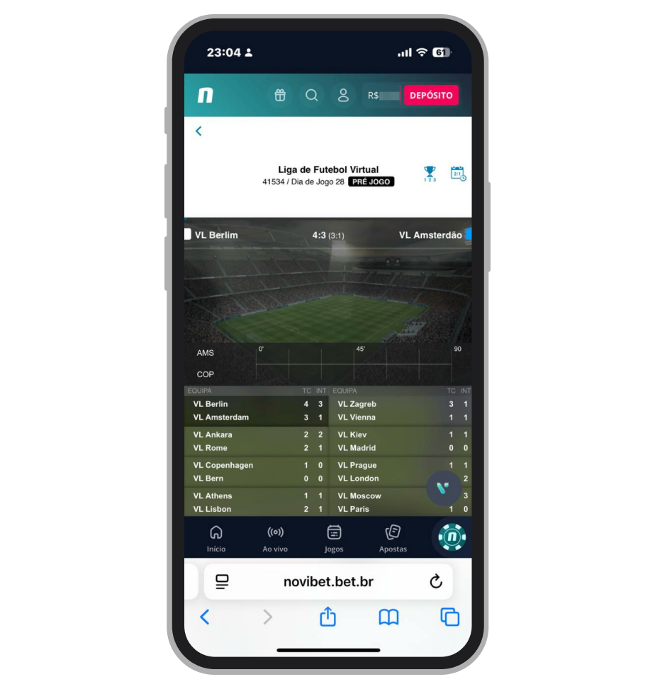 Apostas em futebol virtual na Novibet