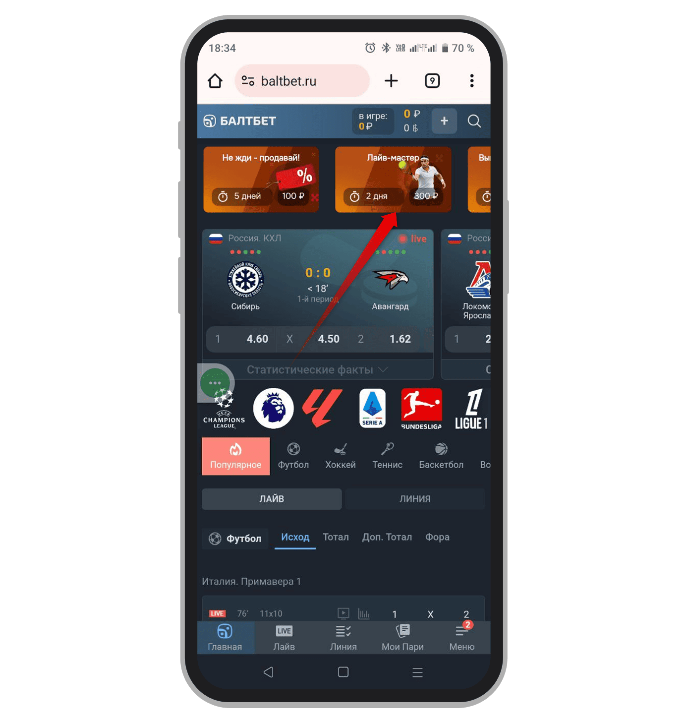 Выбор бонусного предложения