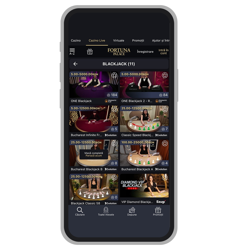 Blackjack live la Fortuna Palace