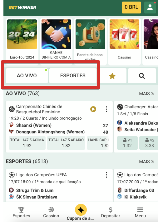 Acesse à pagina da Betwinner apostas esportivas