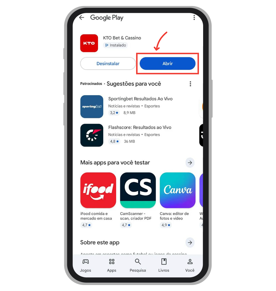 Agora pode abrir o app do cassino 