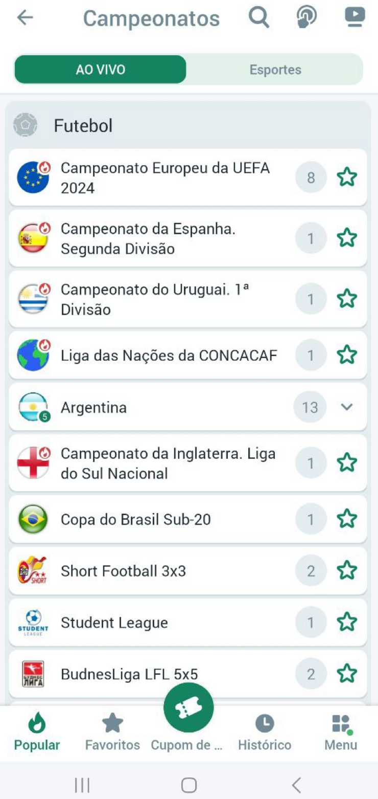 Ligas de futebol no app da BetWinner.
