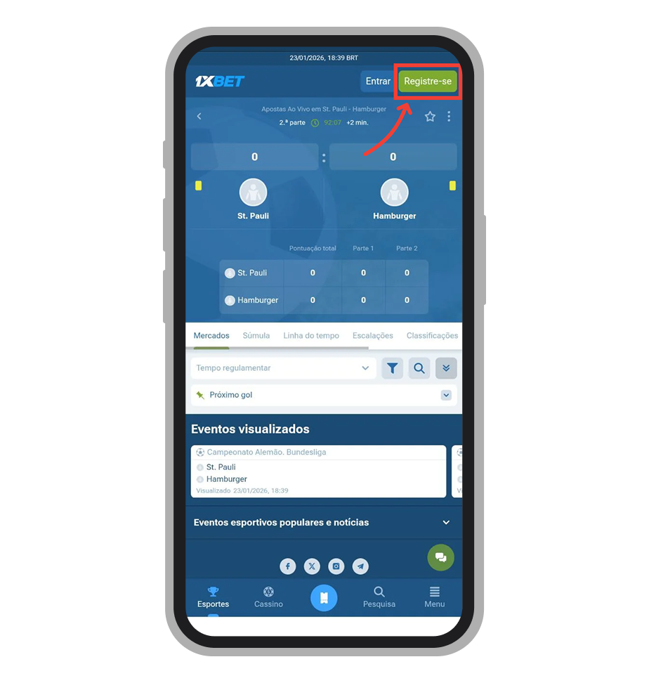 Toque no botão "Registre-se"