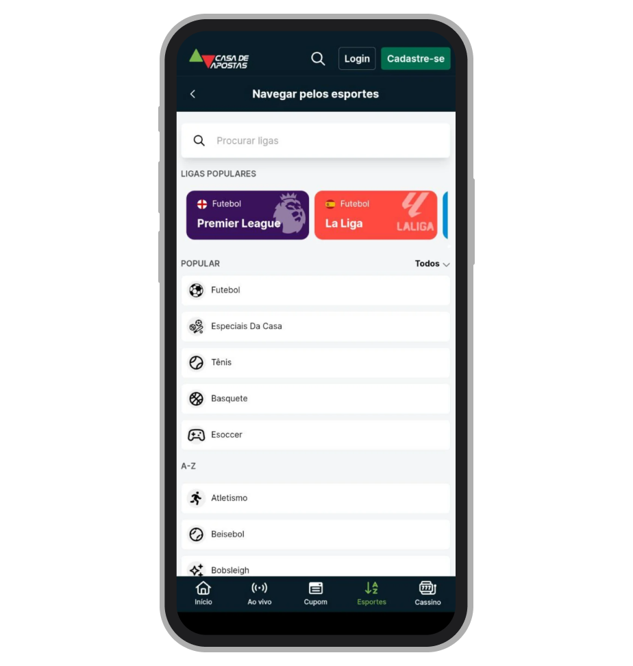Todos os esportes disponíveis na Casa de Apostas