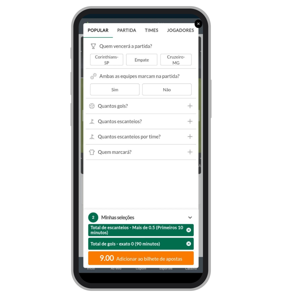 Bet Builder no aplicativo da Casa de Apostas 