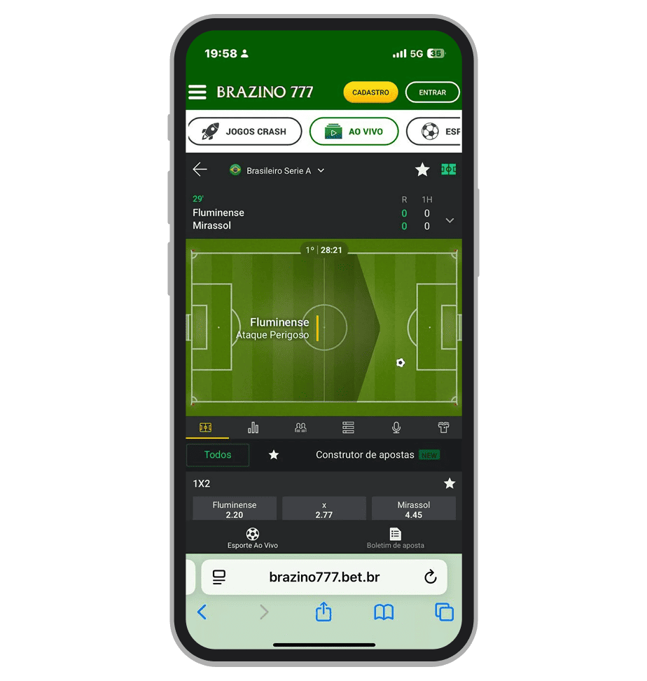 A seção de apostas ao vivo