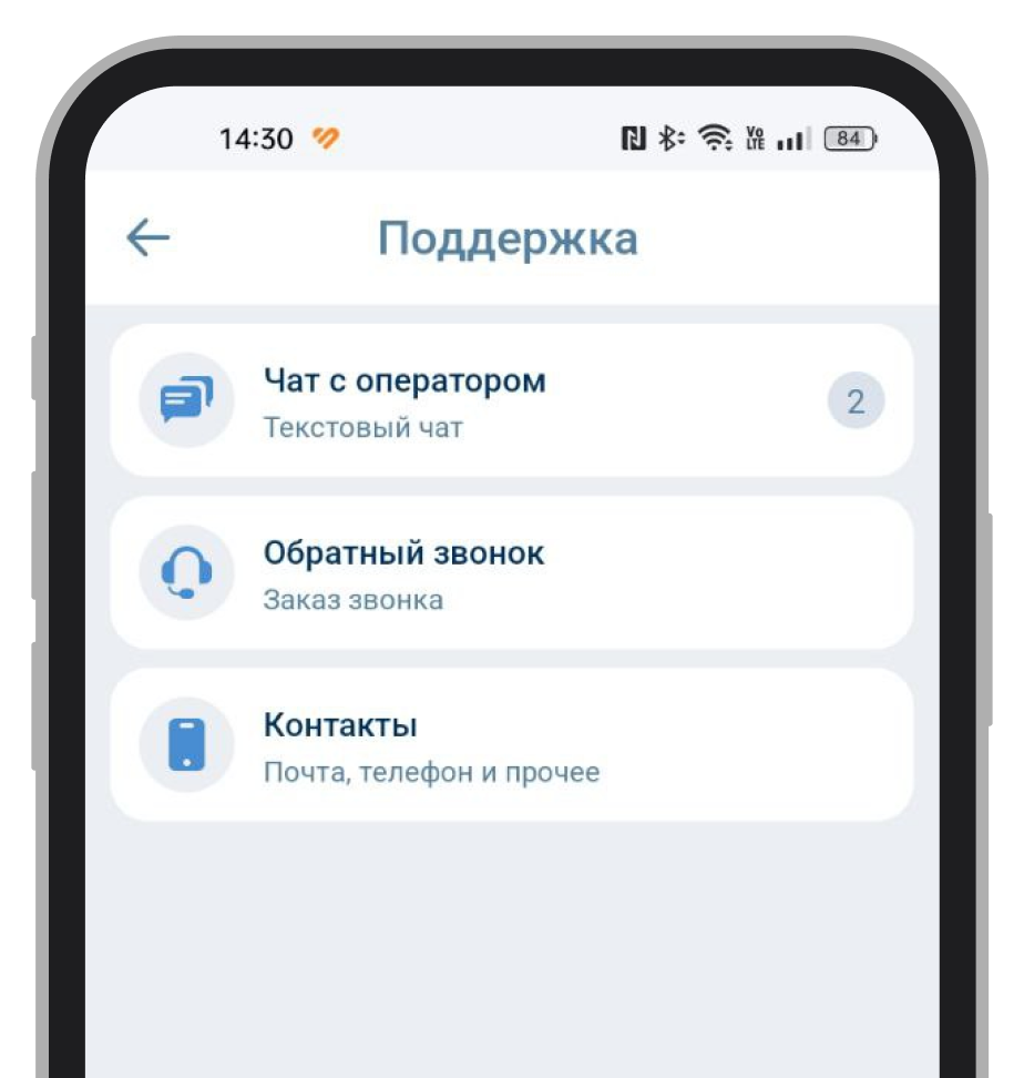 Варианты связи со службой поддержки