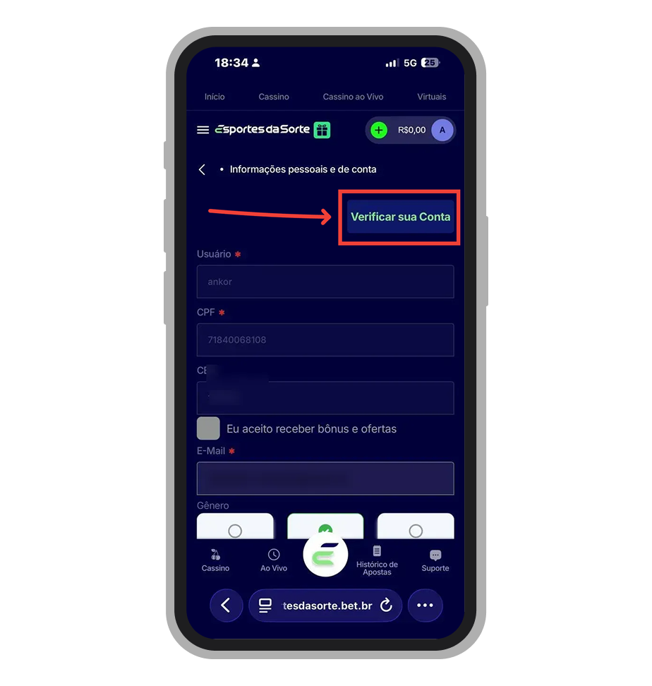 Toque em “Verificar sua conta”