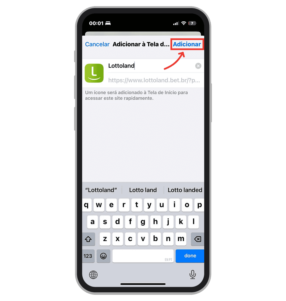 Altere o nome para “Lottoland” e aperte em “Adicionar”
