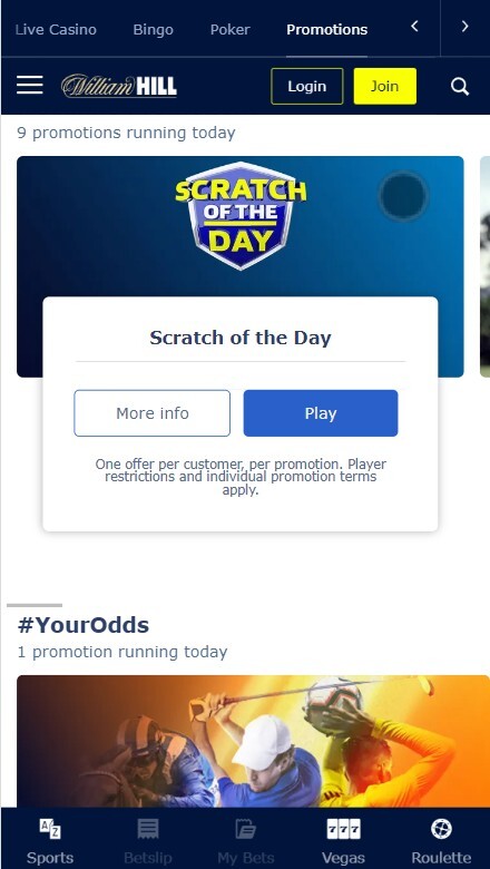 Promotions page on the William Hill website