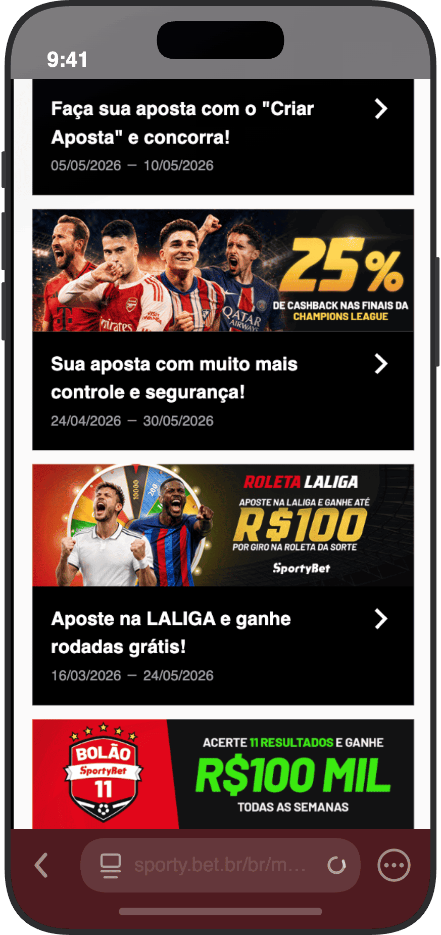 Promocoes da SportyBet com Roleta LaLiga ate R$100, Bolao de R$100 mil e Criar Aposta