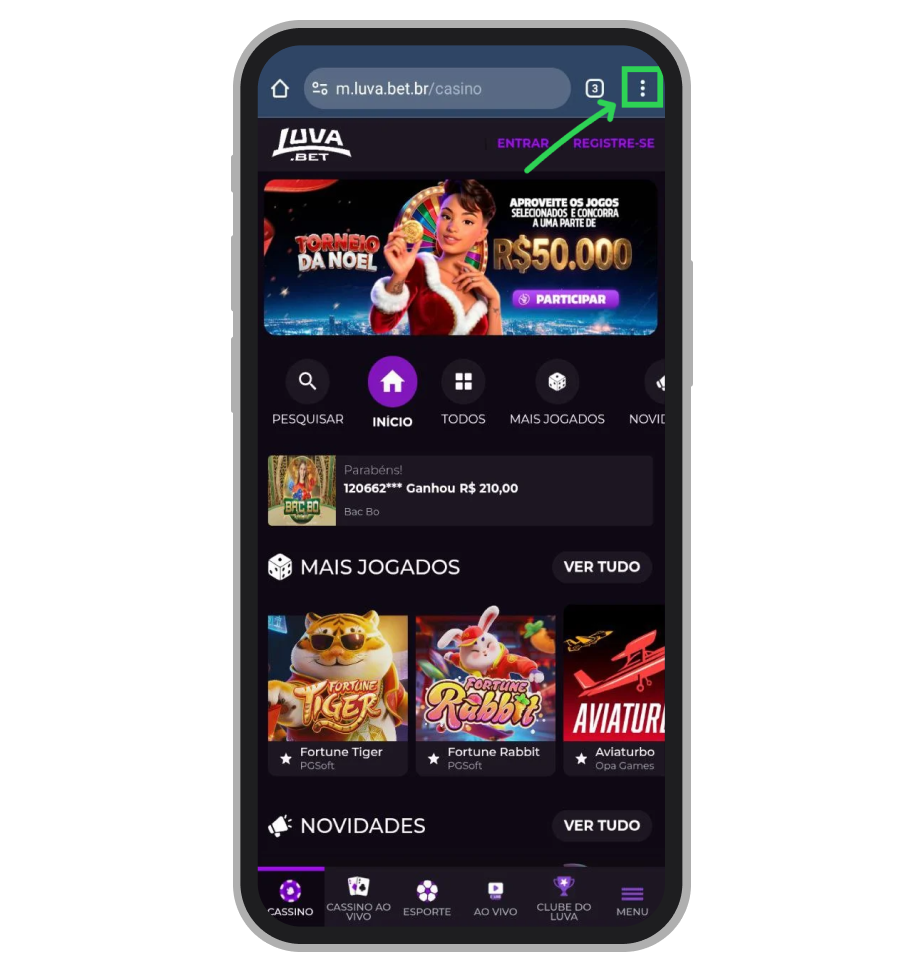 Toque nos três pontos verticais no topo direito para expandir as ferramentas de navegação