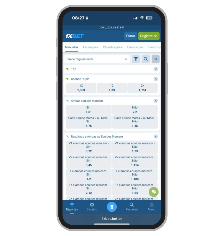 Mercados fixados 1xBet 