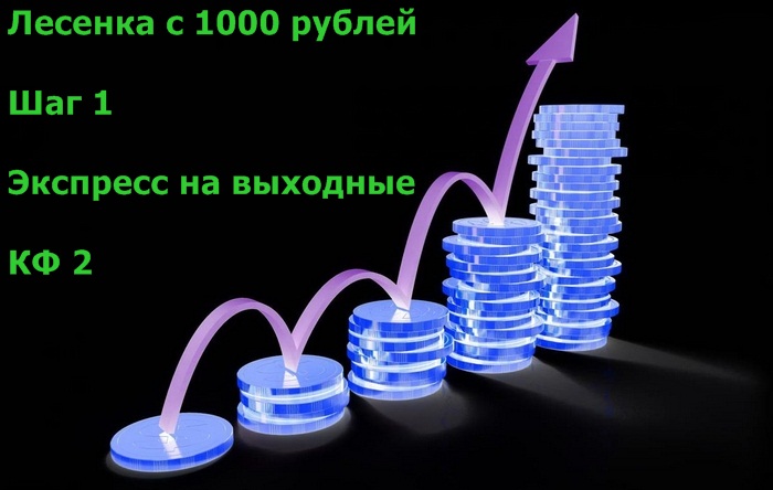 Лесенка с 1000 рублей, шаг 1, экспресс с кф 2