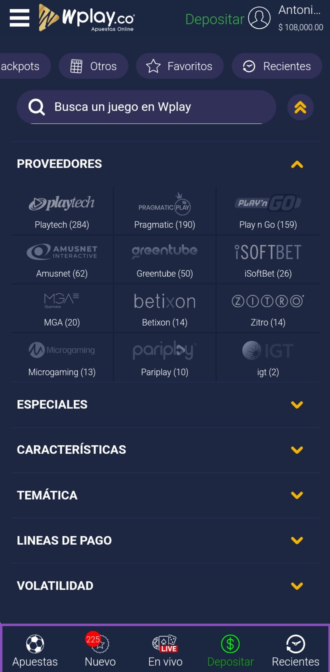 Proveedores de Wplay Casino