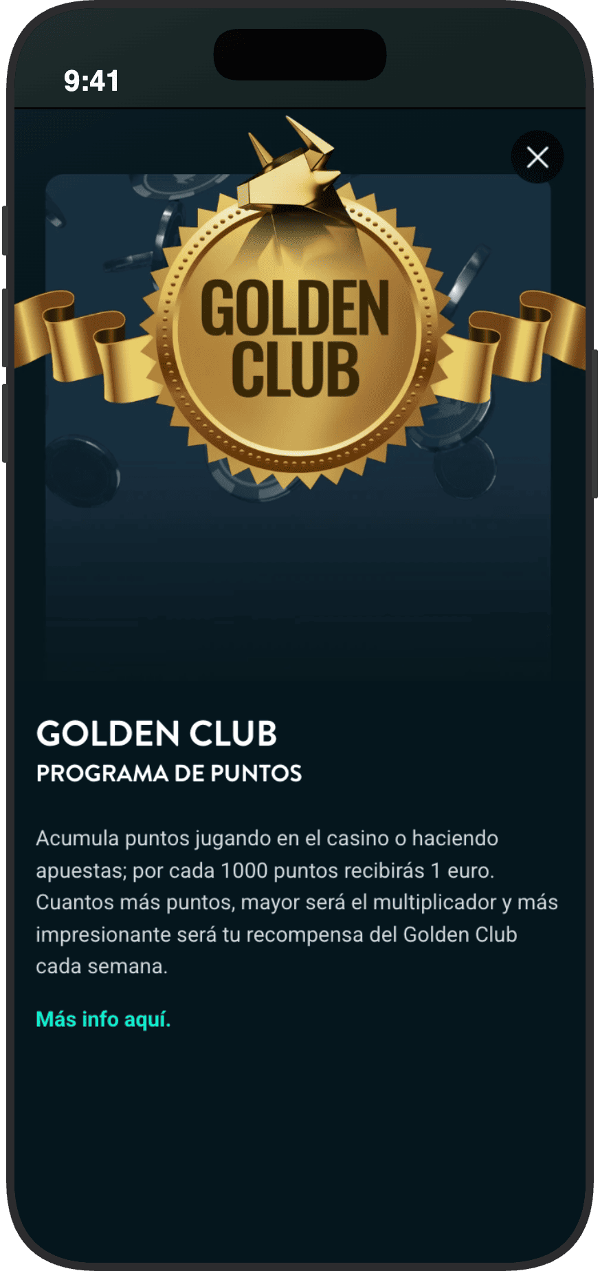 Golden Club programa de fidelidad de Golden Bull: acumula puntos jugando en casino y apuestas, canjea 1000 puntos por 1€ en recompensas semanales