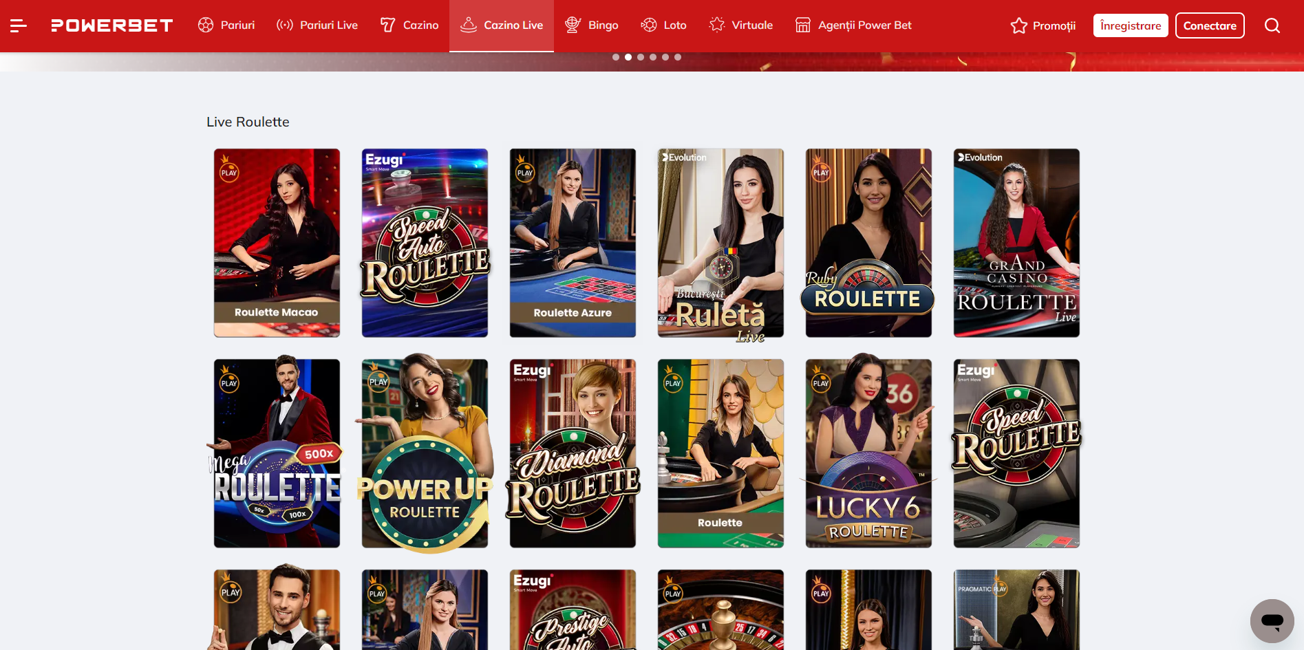 Sectiune Live Casino la Powerbet