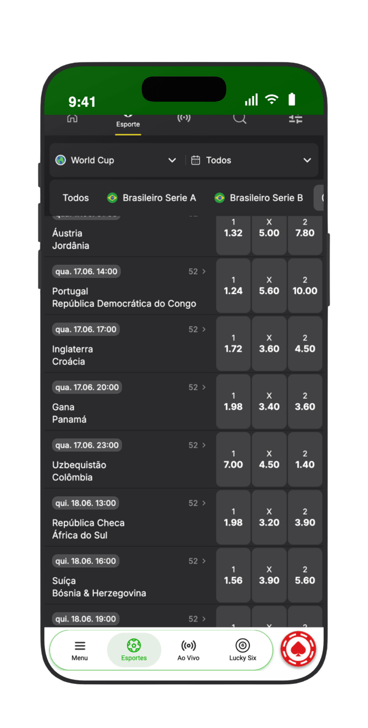 Odds 1X2 da Brazino777 para os jogos da primeira rodada da Copa 2026, incluindo Uzbequistão vs Colômbia