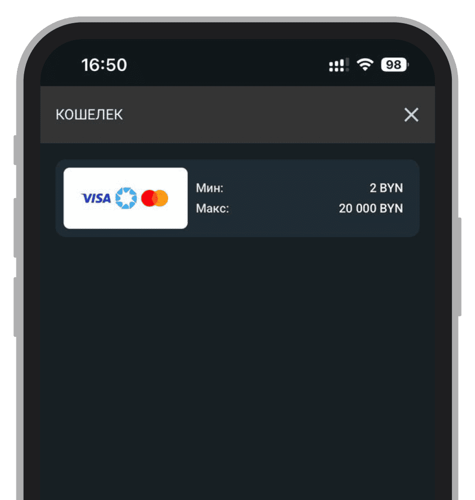 Меню пополнения счета