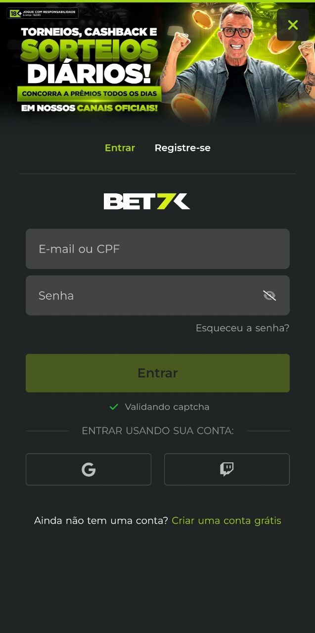 Área de Login Bet7k app