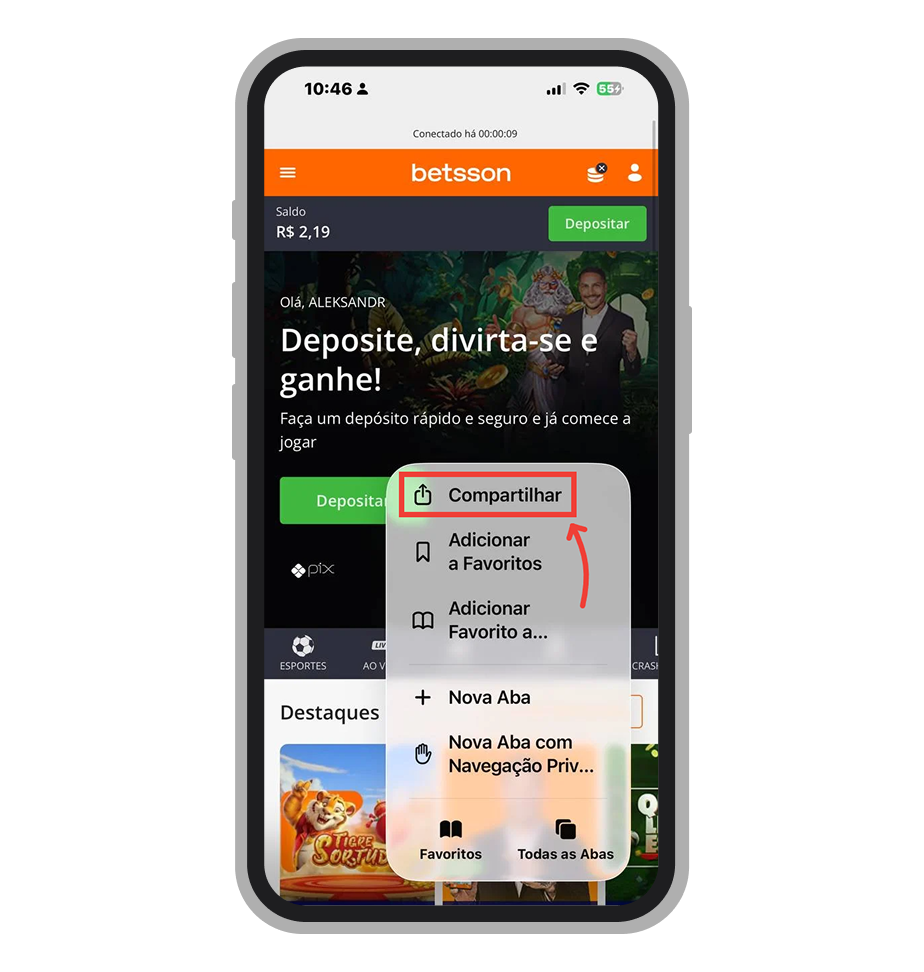 Selecione a opção "Compartilhar" no menu 