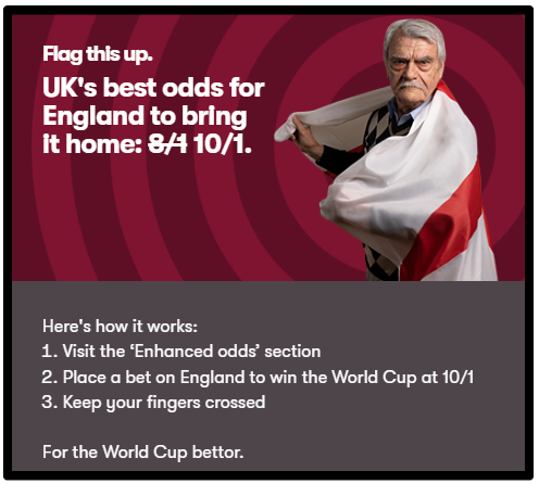 10bet have the best England outright World Cup odds.