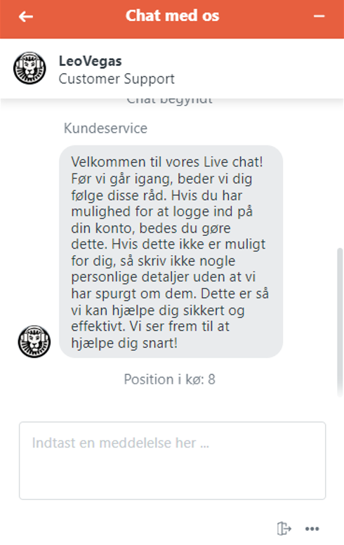 LeoVegas live chat kø