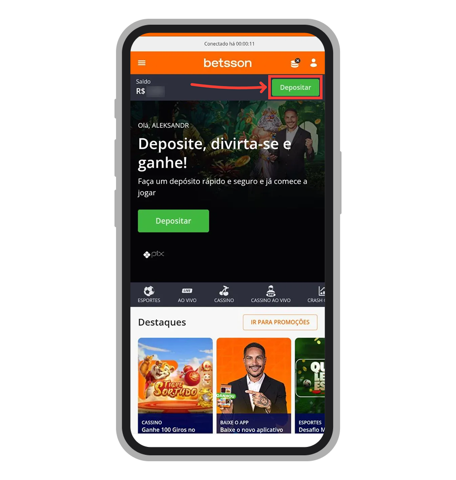 Toque no botão "Depositar" 