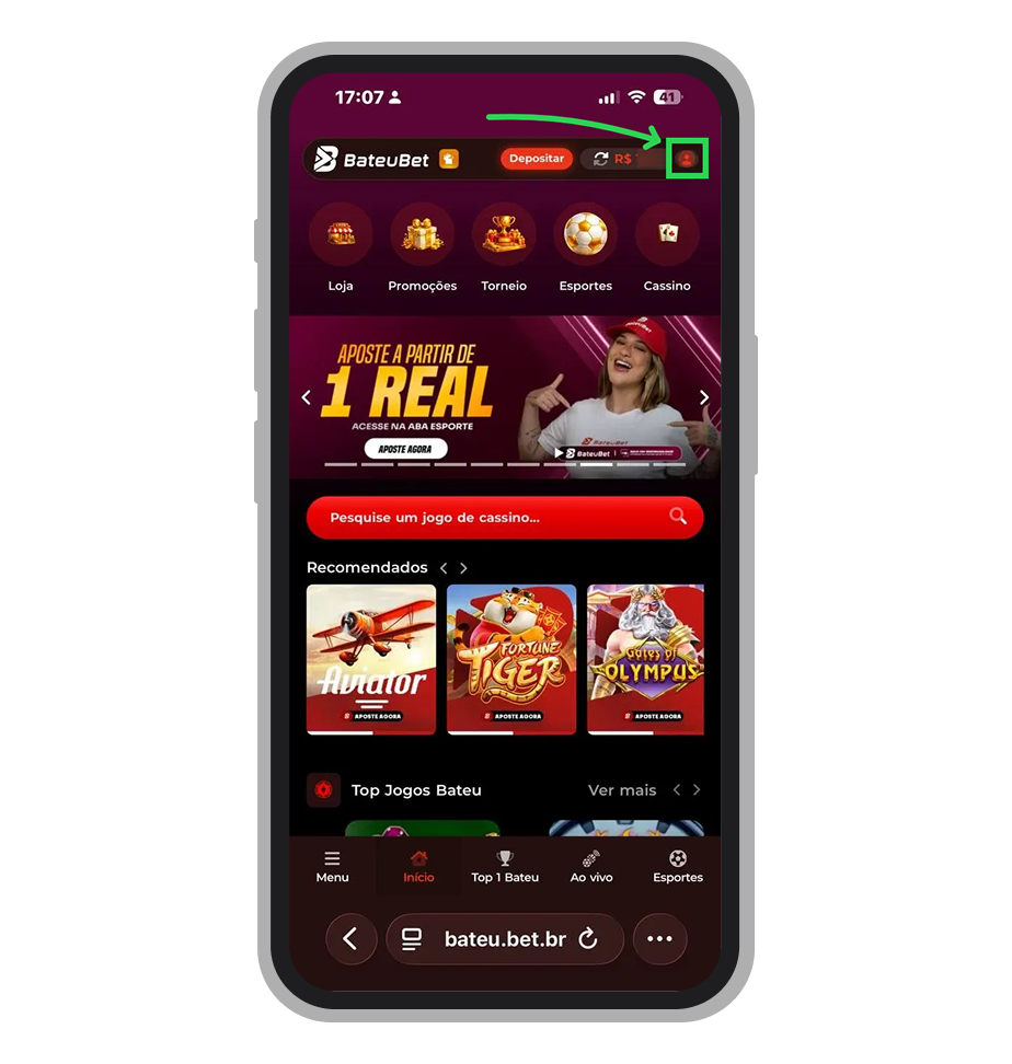 Acesse menu da conta 