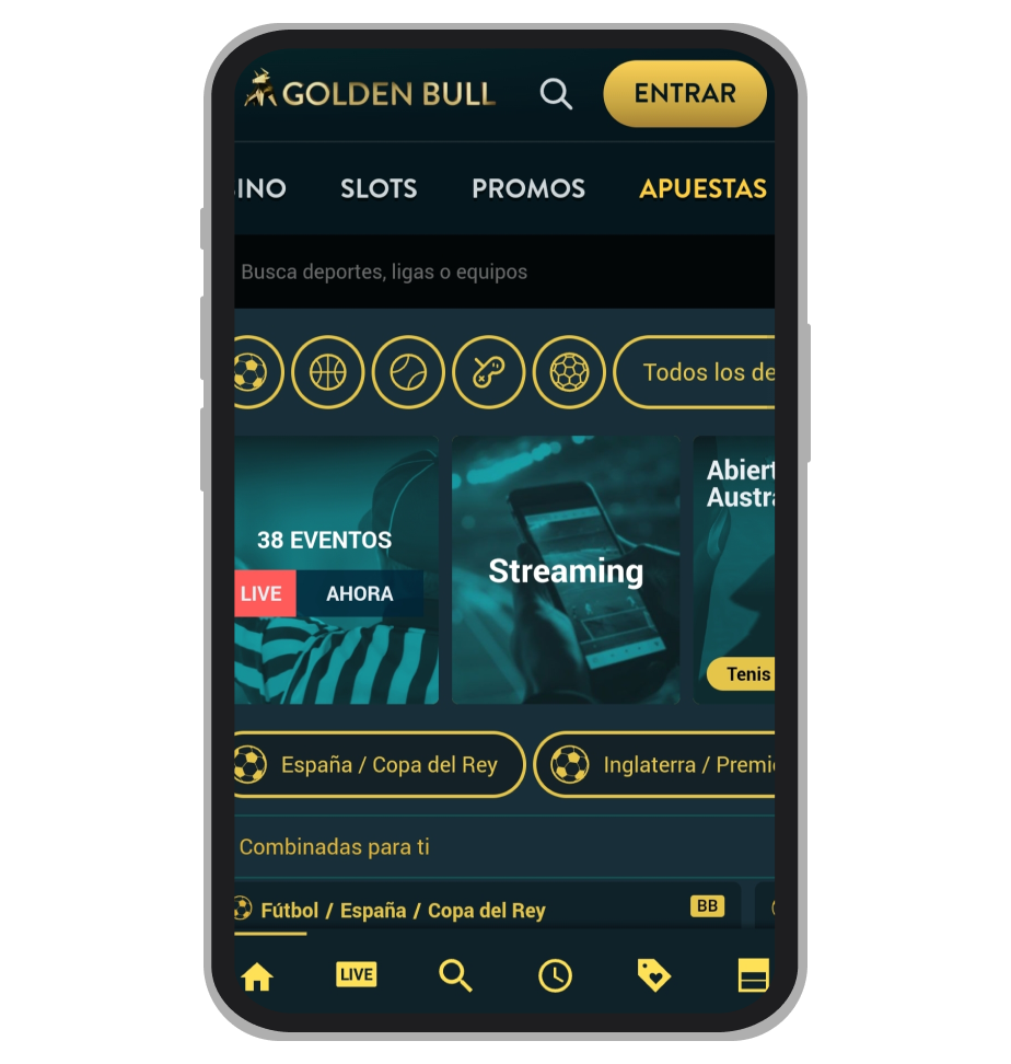 Casa de apuestas GoldenBull, pantalla de inicio