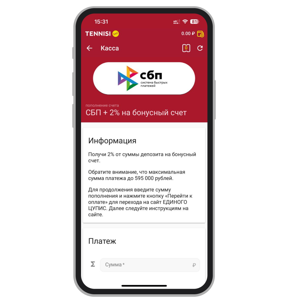 Пополнение через СБП 