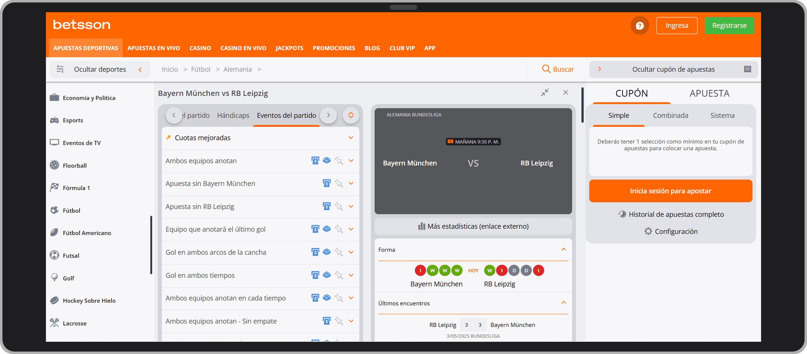 Betsson, eventos del partido
