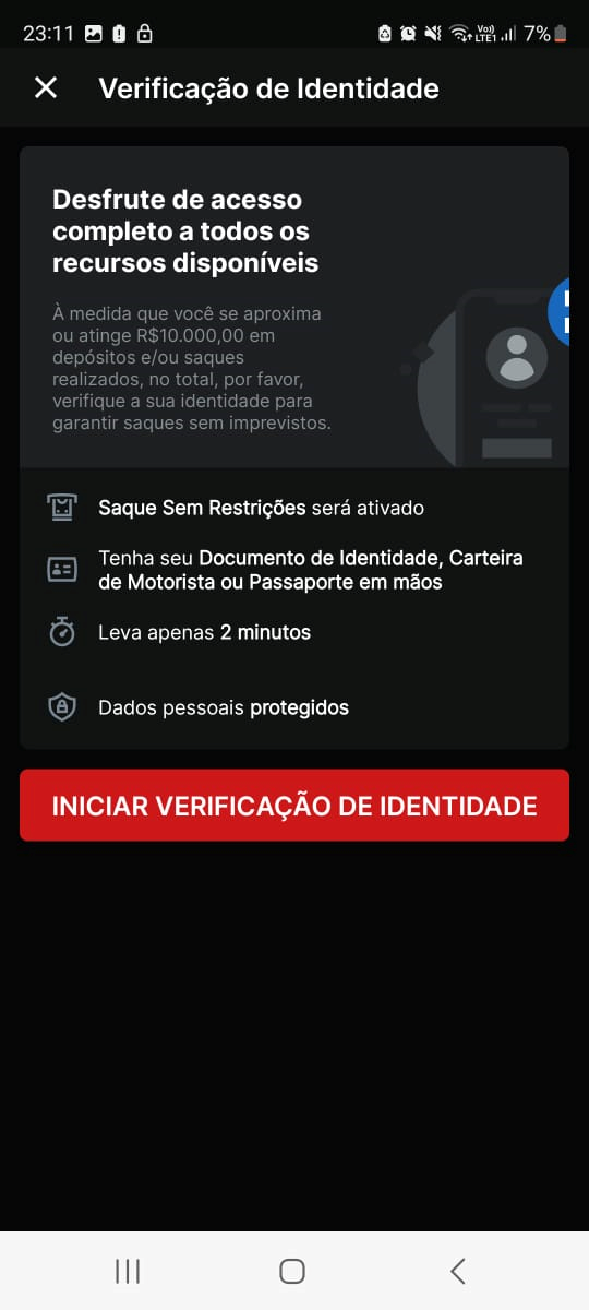 Tela de verificação de identidade