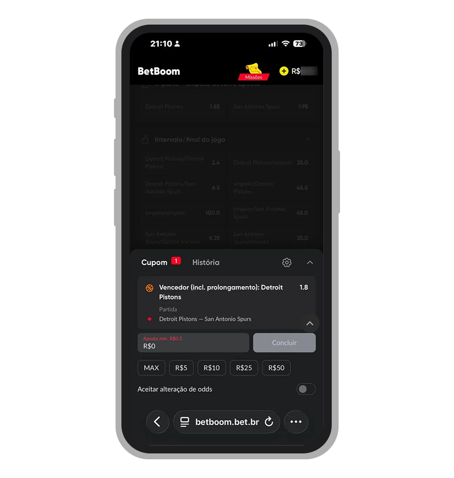 O valor mínimo de aposta na BetBoom é de R$ 0,5