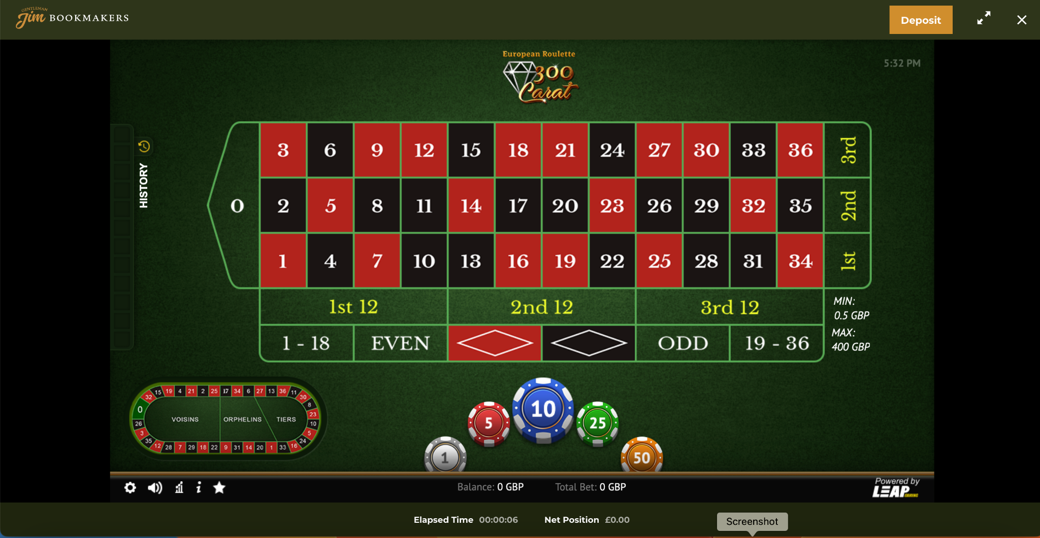 Roulette at Gentleman Jim Casino